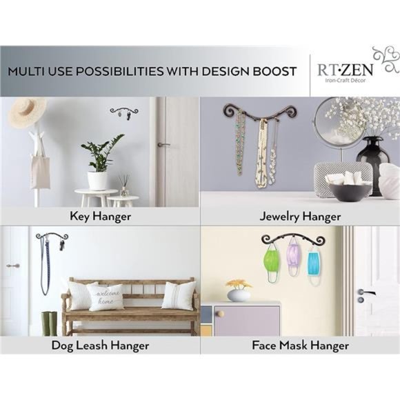 Farmhouse Small Key Holder for Wall - Handcrafted Swirl Decorative 5 Key Hooks - Picture 5 of 7